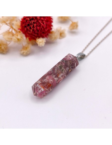 Pendente de turmalina rosa orgonite em aço para amor próprio, cura emocional e suavização vibracional