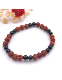 PULSERA DE RUDRAKSHA Y TURMALINA NEGRA 6MM