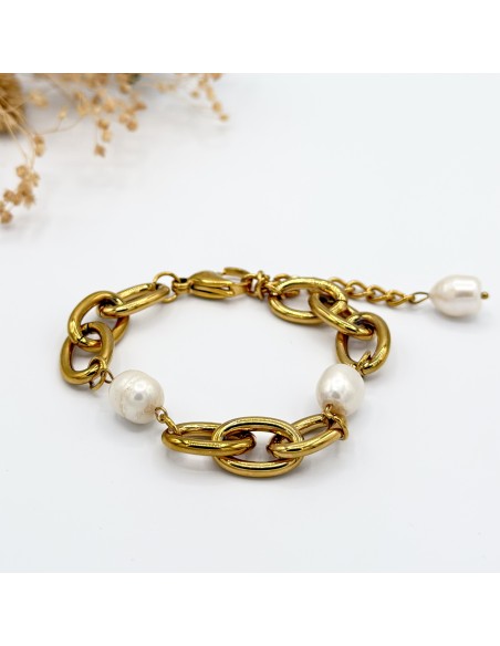 PULSERA EN ACERO INOXIDABLE Y PERLAS SANDRA