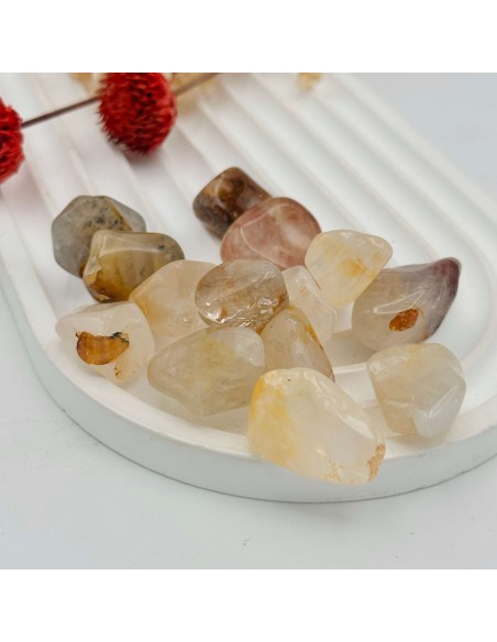 Quartzo curador rolado 1 a 2 cm para cura energética, alinhamento interior e clareza vibracional