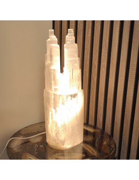 Candeeiro de Selenite Torre Duplo | Purificação e elevação espiritual