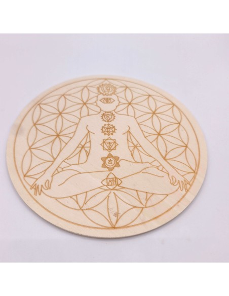 Base de madeira para mandala chakras para harmonização e alinhamento energético.