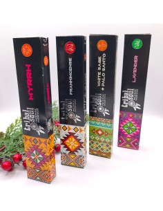 Pack de inciensos espirituales de Lavanda, Mirra, Olibano y Salvia con Palo Santo para limpieza energética.