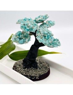 Bonsai de Amazonite e Pirite para harmonia emocional, prosperidade e equilíbrio energético.
