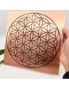 Base de cobre flor da vida 23 cm para harmonização energética, ativação da geometria sagrada e amplificação vibracional