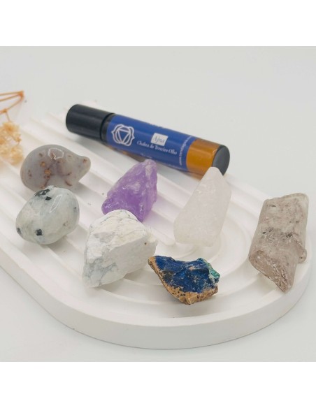 Kit de cristales para conexión, intuición y meditación, con activación del tercer ojo y expansión espiritual.