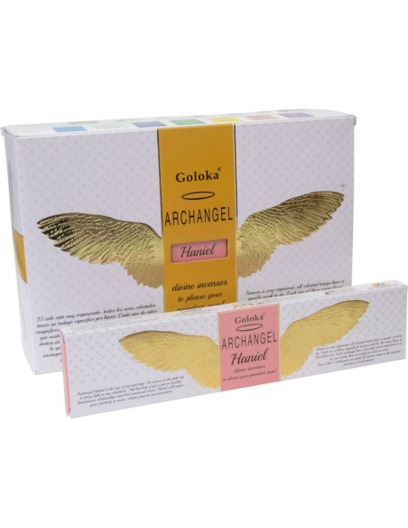 Incenso Goloka Arcanjo Haniel em vareta para intuição, equilíbrio emocional e conexão angélica