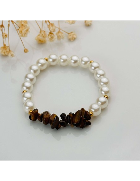 Pulsera de Ojo de Tigre y Perlas | Empoderamiento y protección