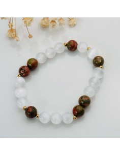 Selenita y unakita para elevación espiritual, conexión interior y amor consciente.