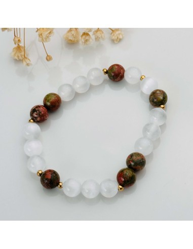 Selenite e unakite para elevação espiritual, conexão interior e amor consciente.