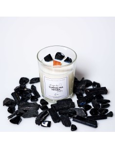 Vela de turmalina negra para protección energética, limpieza vibracional y enraizamiento del espacio