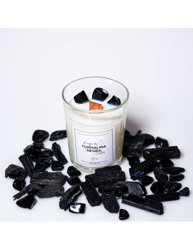 Vela de turmalina negra para protección energética, limpieza vibracional y enraizamiento del espacio