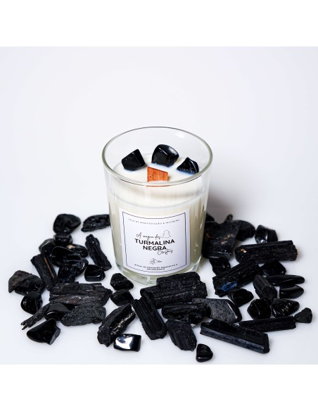Vela de turmalina negra para protección energética, limpieza vibracional y enraizamiento del espacio