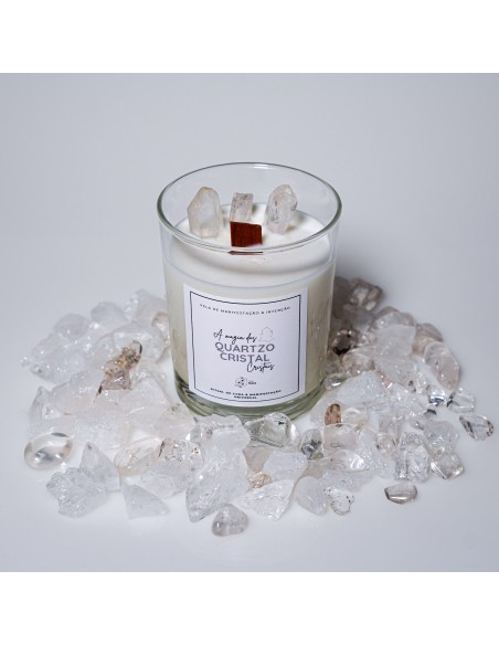 Vela de cuarzo cristal para claridad energética, manifestación y armonización del espacio