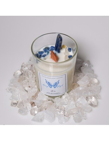 Vela del Arcángel Miguel con cianita azul para protección y corte energético