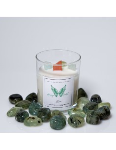 Vela do Arcanjo Rafael com prehnite para ritual de cura e Raio Verde