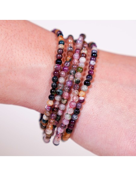 Pulseira de Turmalina Multicolor 4 mm para equilíbrio emocional e alinhamento energético