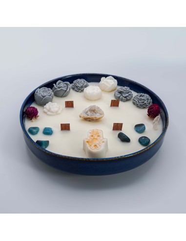 Vela mandala com Quartzo Cristal e Trolite para expansão espiritual e harmonização energética