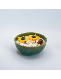 Vela con girasol, pétalos amarillos y Jaspe Amarillo para prosperidad y energía solar 2