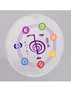 Base de Selenite 8 cm com Reiki e Chakras para alinhamento