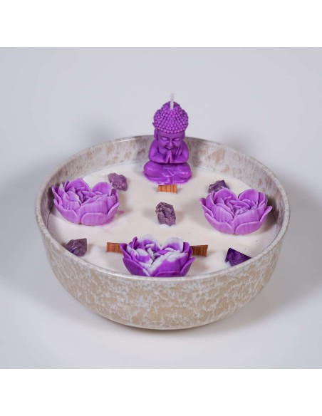 Vela ritual com ametista para proteção energética, meditação e elevação espiritual