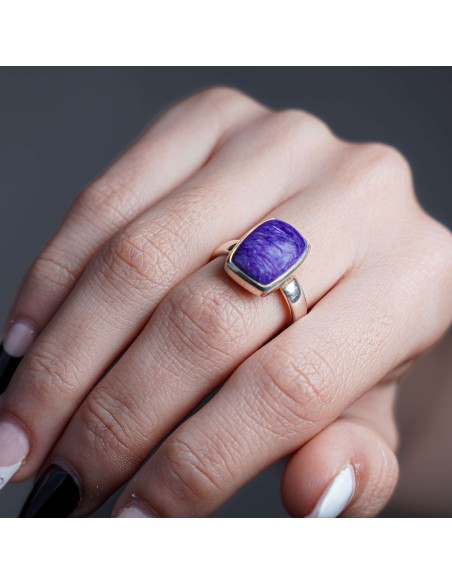 ANEL DE CHAROITE AJUSTÁVEL EM PRATA