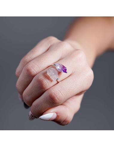 Anillo Cuarzo Rosa y Amatista | Amor y Elevación Espiritual