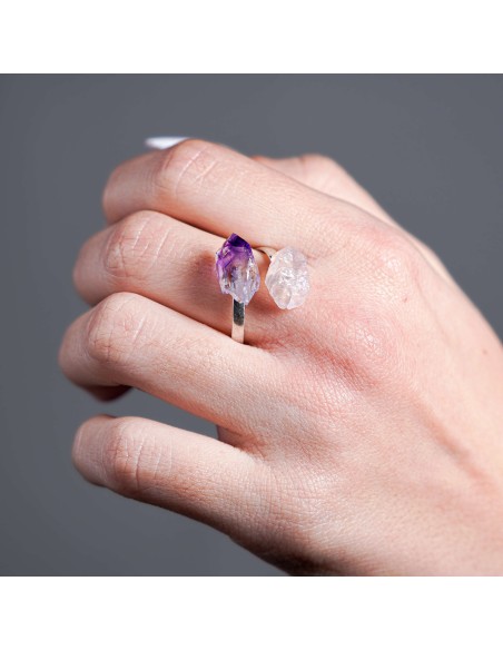 Anillo Cuarzo Rosa y Amatista | Amor y Elevación Espiritual