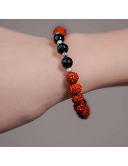 PULSERA DE RUDRAKSHA Y TURMALINA