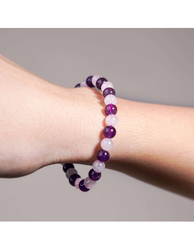 PULSEIRA DE AMETISTA E QUARTZO ROSA AMAR 6 MM