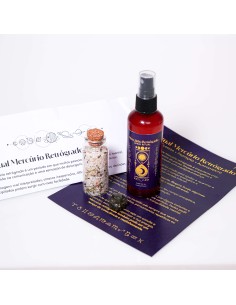 Kit ritual de Mercúrio retrógrado com spray energético e sal para limpeza vibracional, clareza mental e proteção energética. 2