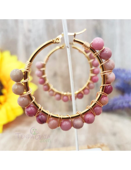 Argolas de rodonite com esfera para cura emocional, amor próprio e equilíbrio vibracional