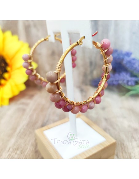 Argolas de rodonite com esfera para cura emocional, amor próprio e equilíbrio vibracional