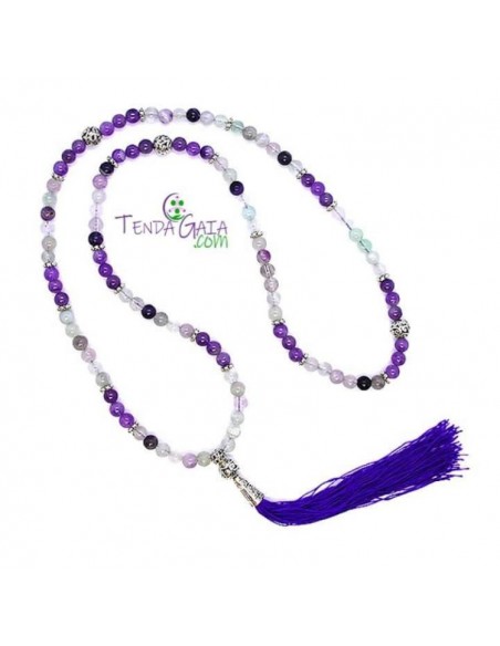 Japamala de fluorite extra para foco mental, proteção energética e alinhamento espiritual profundo