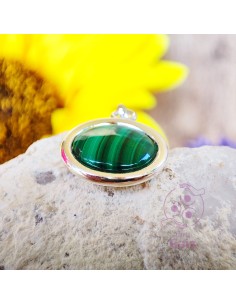 Pendente de malaquite cabochão redondo em prata pedra natural 2
