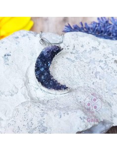 Pendente de ametista drusa em forma de lua para intuição, proteção e elevação espiritual