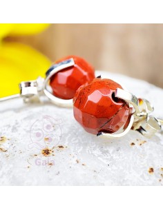 PENDIENTES DE JASPE ROJO FACETADO PLATA DE LEY 8MM 2