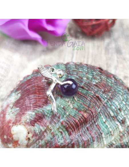 Pendente de ametista fada em prata de lei para magia intuitiva, serenidade espiritual e elevação vibracional