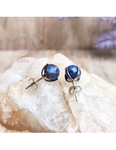 Brincos de sodalite facetado 8 mm prata pedra natural