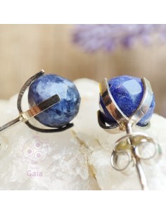 Brincos de sodalite facetado 8 mm prata pedra natural 2
