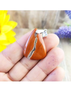 Pendente de jaspe vermelho plano forma livre em aço cristal natural