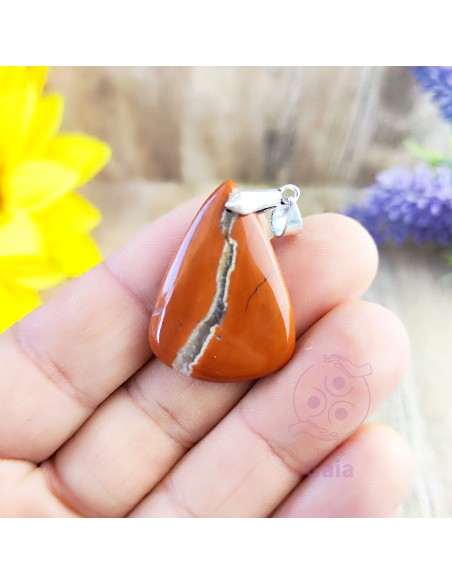 Pendente de jaspe vermelho plano forma livre em aço cristal natural