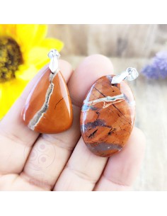 Pendente de jaspe vermelho plano forma livre em aço cristal natural 2