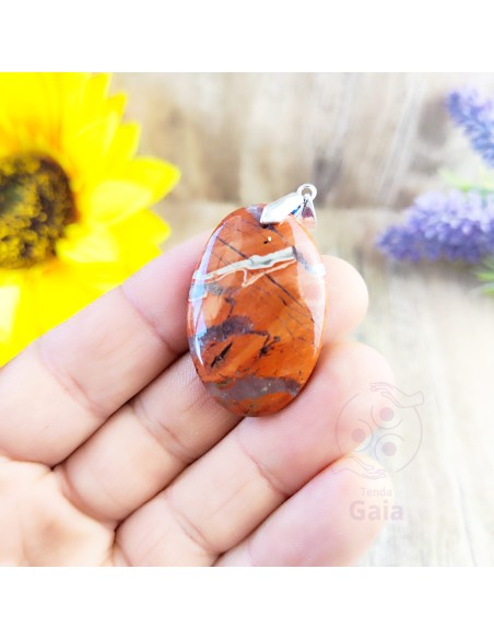 Pendente de jaspe vermelho plano forma livre em aço cristal natural
