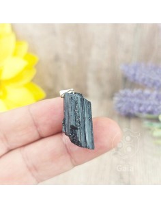 COLGANTE DE TURMALINA NEGRA  ACERO EN BRUTO 2