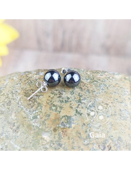 Pendientes de Hematita 8mm en Plata | Protección y arraigo