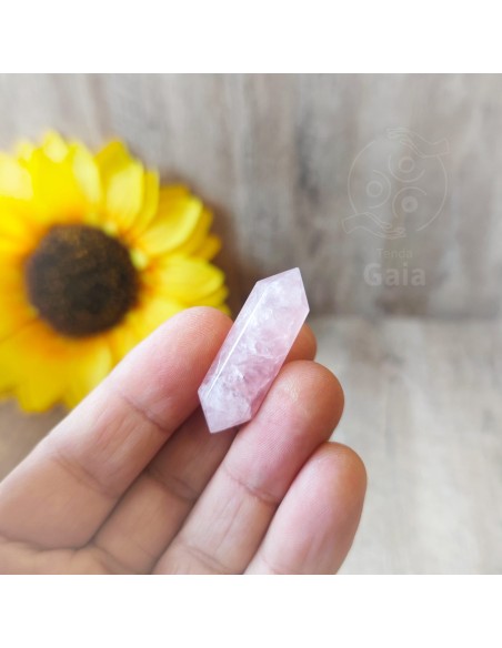 Biterminado de quartzo rosa 4 cm para amor próprio, cura emocional e suavidade vibracional