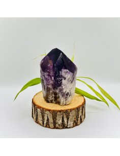 Punta de amatista chevron para protección espiritual, claridad interior y alineación energética