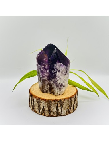 Punta de amatista chevron para protección espiritual, claridad interior y alineación energética